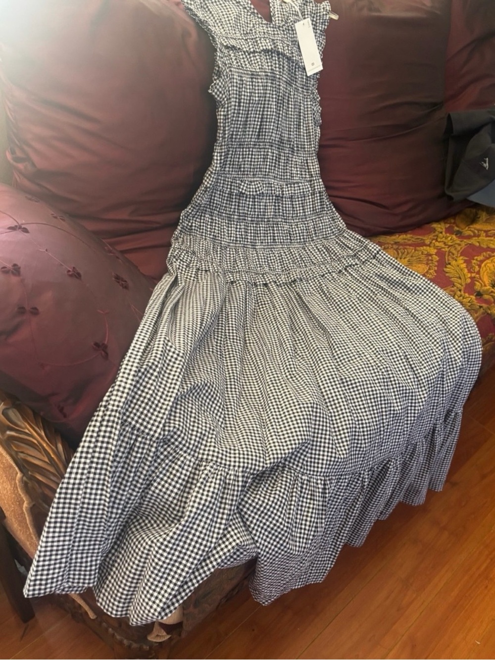 CAROLINE  CONSTAS Black & White Gingham Maxi Dress | Size Small - Picture 10 of 12